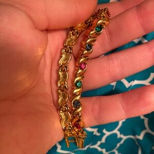 D’orlan vintage gold bracelet with multicoloured stones